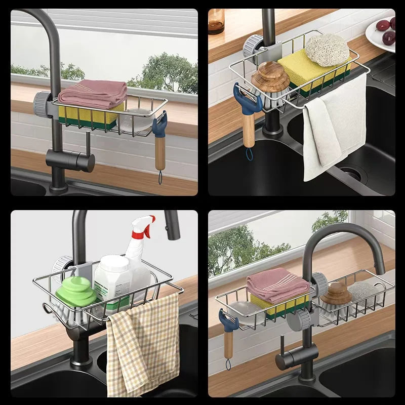 Stainless Steel Sink Drain Rack Storage with Drain Tray